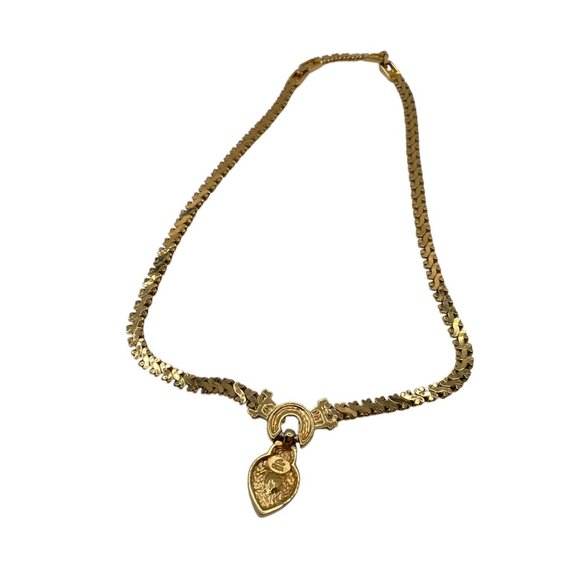 Vintage CORO China Crystal and Black Enamel Gold Tone Pendant Herringbone - Picture 5 of 7